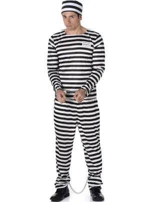 Busted Convict Mens Striped Prisoner Costume