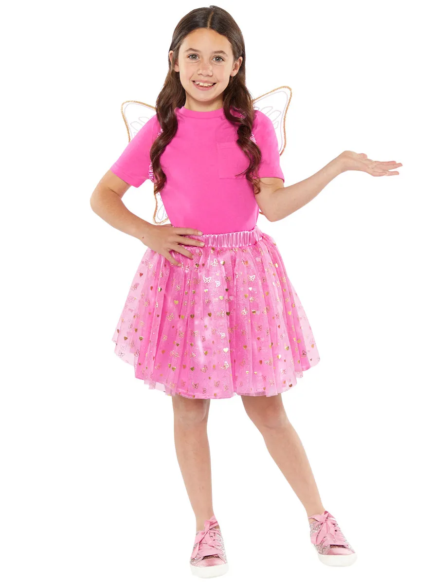Butterfly Fairy Pink Wings And Tutu Girls Costume Accessory Set