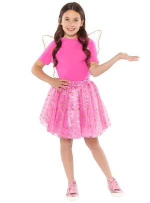 Butterfly Fairy Pink Wings And Tutu Girls Costume Accessory Set