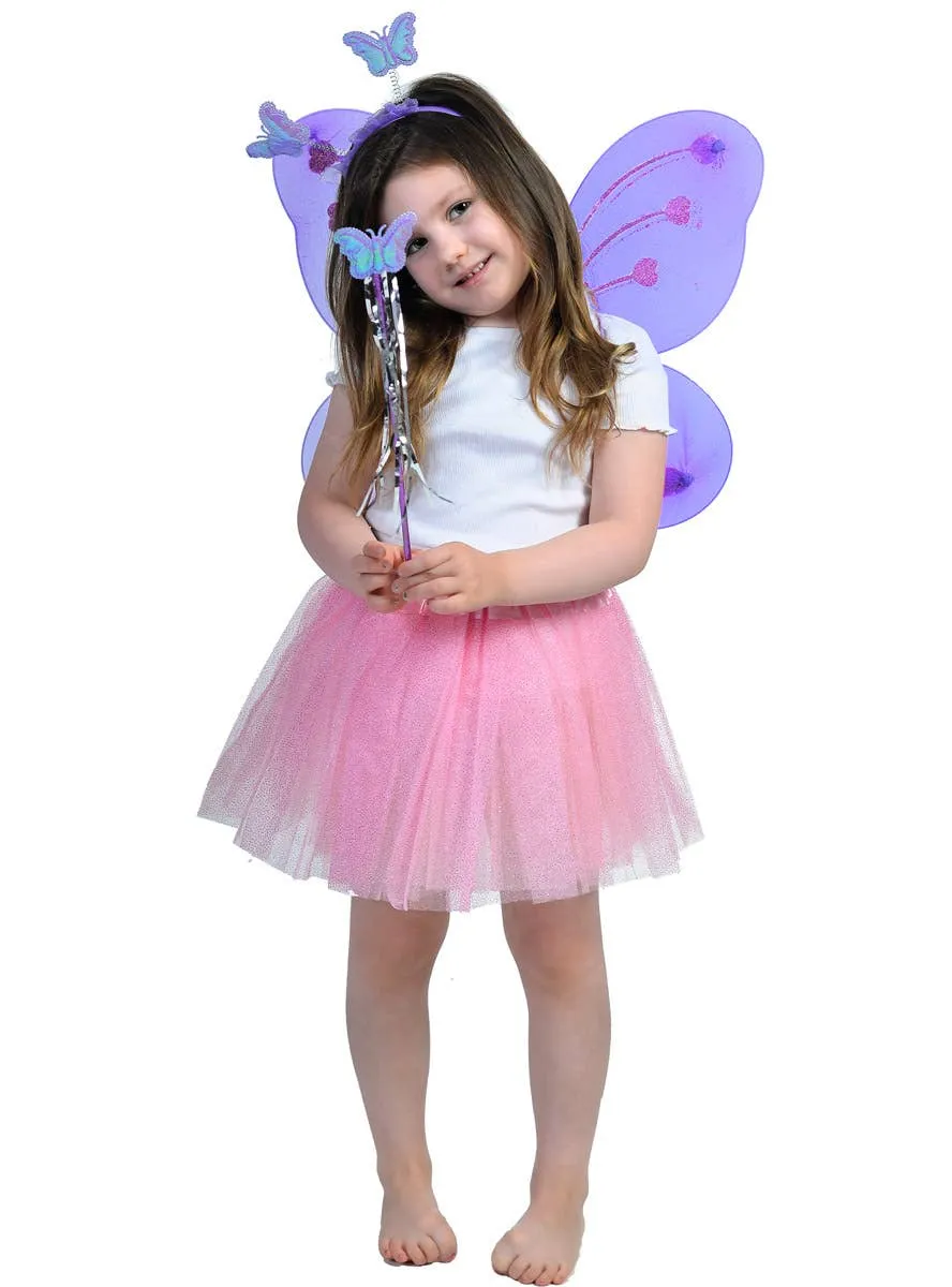 Butterfly Girls Purple Costume Wings and Wand Set with Purple Glitter