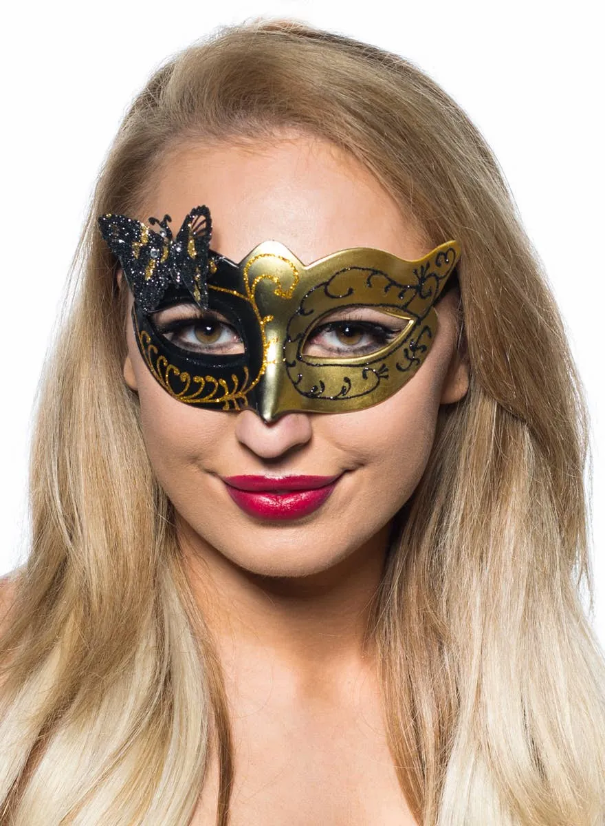 Butterfly Venetian Masquerade Mask in Black and Gold