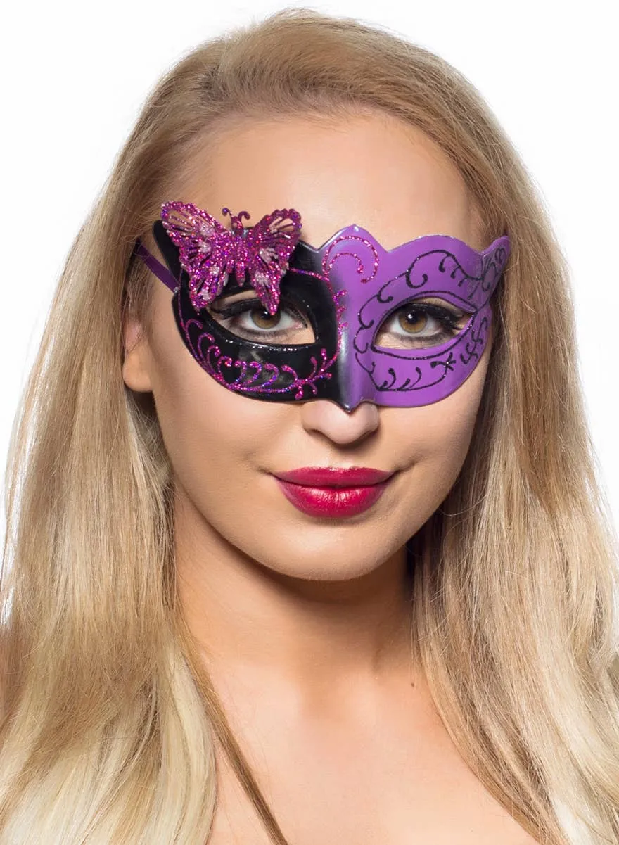 Butterfly Venetian Masquerade Mask in Black and Purple