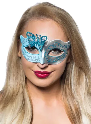 Butterfly Venetian Masquerade Mask in Pale Blue and Silver