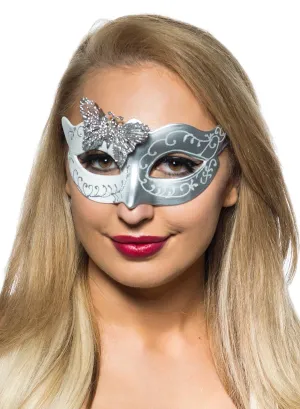 Butterfly Venetian Masquerade Mask in White and Silver