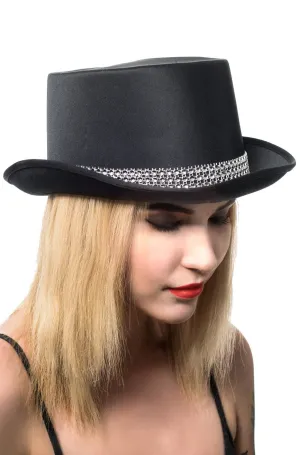 Cabaret Black Satin Top Hat with Rhinestone Band