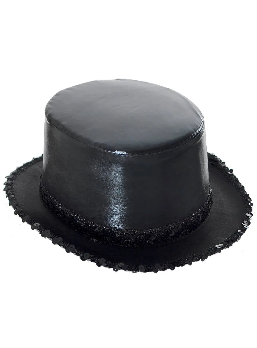 Cabaret Black Wet Look Top Hat with Sequins