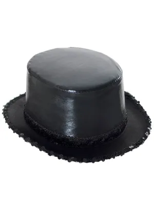 Cabaret Black Wet Look Top Hat with Sequins
