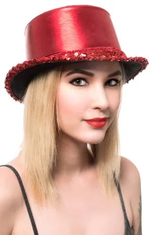 Cabaret Metallic Red Top Hat with Sequins