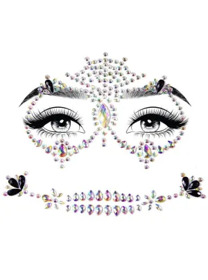 Calavera Sparkly Silver Day of the Dead Stick On Face Jewels