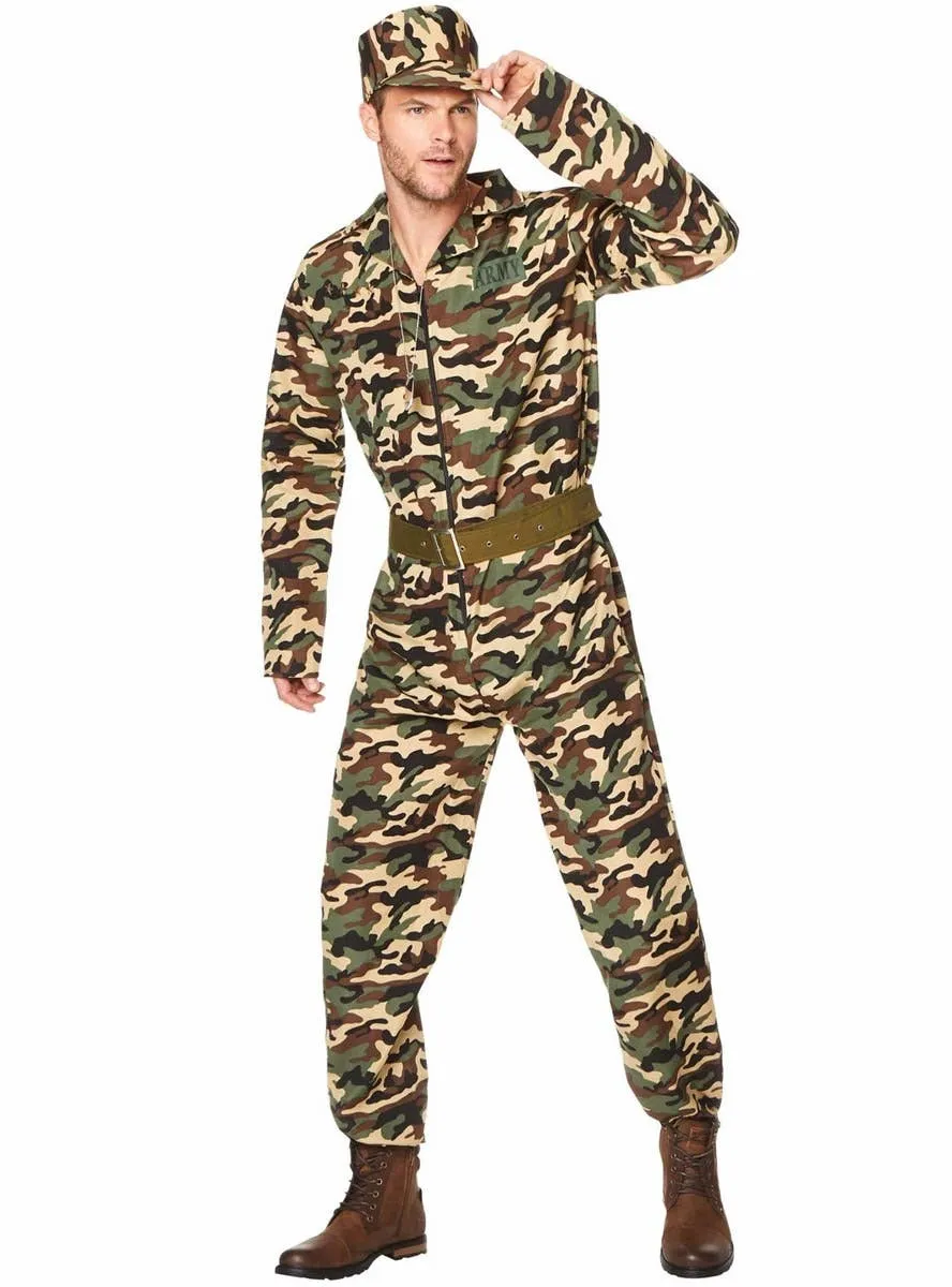 Camo Print Mens Army Costume Jumpsuit