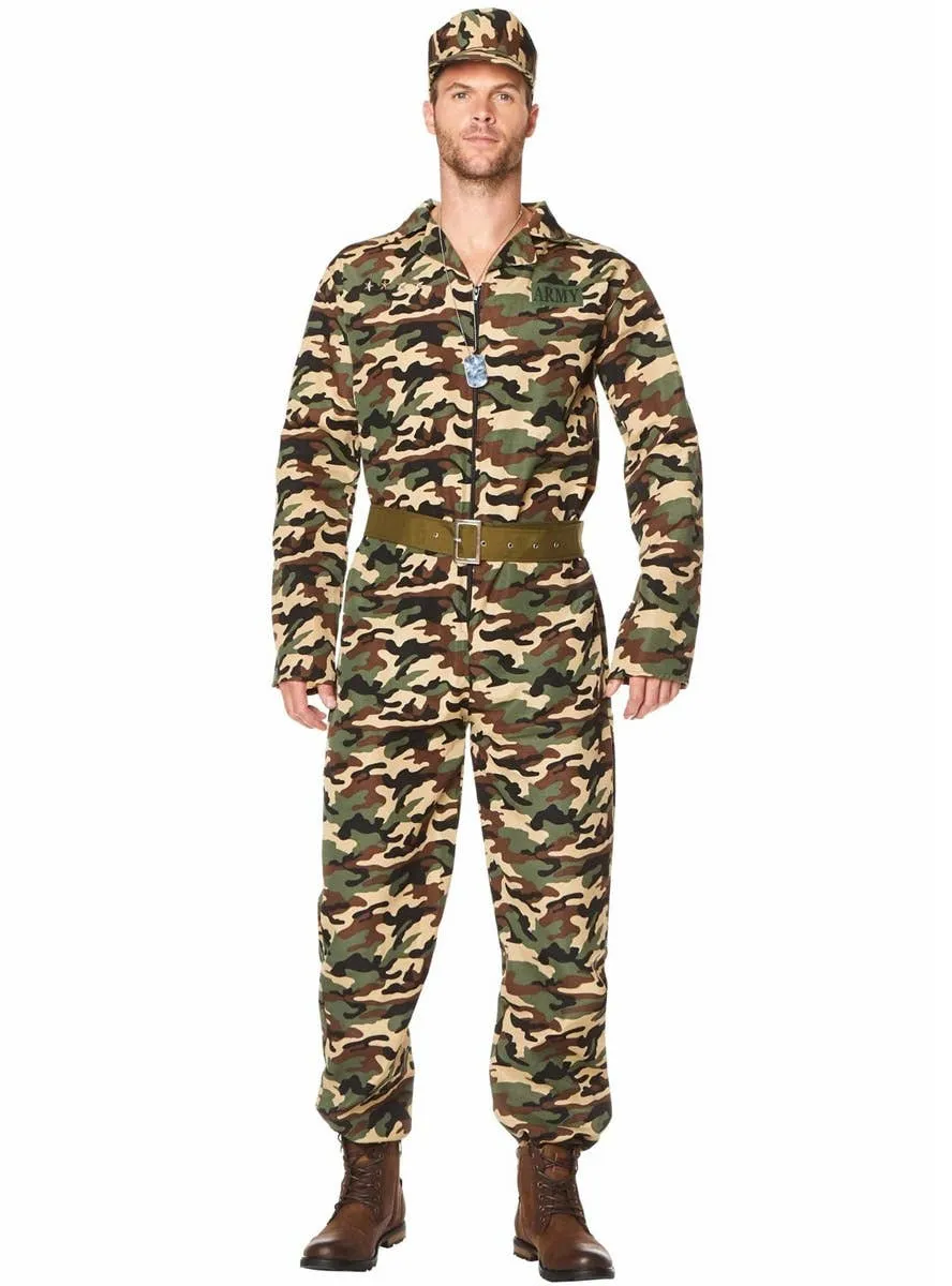 Camo Print Mens Army Costume Jumpsuit