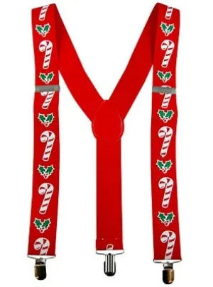 Candy Cane Print Red Christmas Suspenders