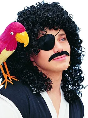 Captain Hook Mens Curly Black Pirate Costume Wig
