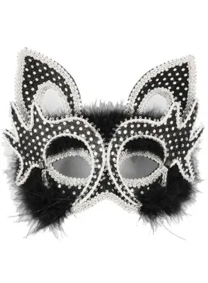 Carnival Black Cat Face Masquerade Mask on Headband