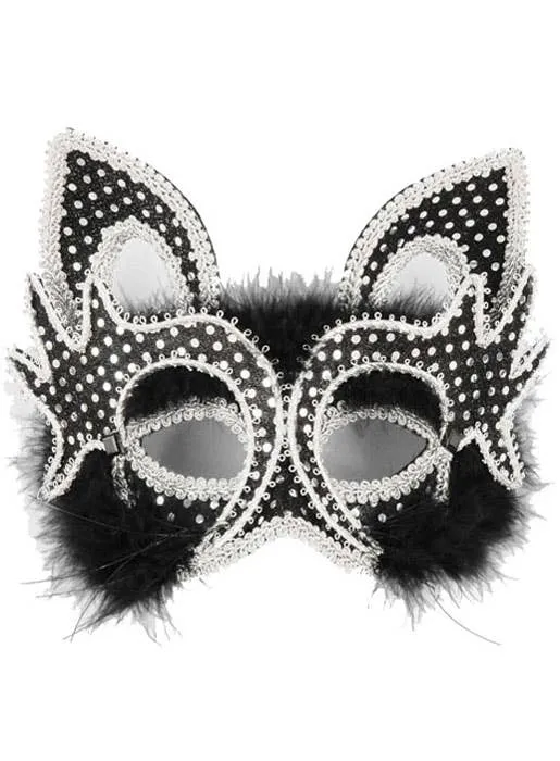 Carnival Black Cat Face Masquerade Mask on Headband