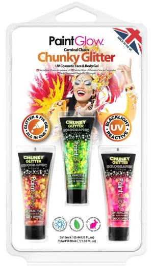 Carnival Chaos UV Reactive Chunky Glitter Gel Makeup - 3 Pack