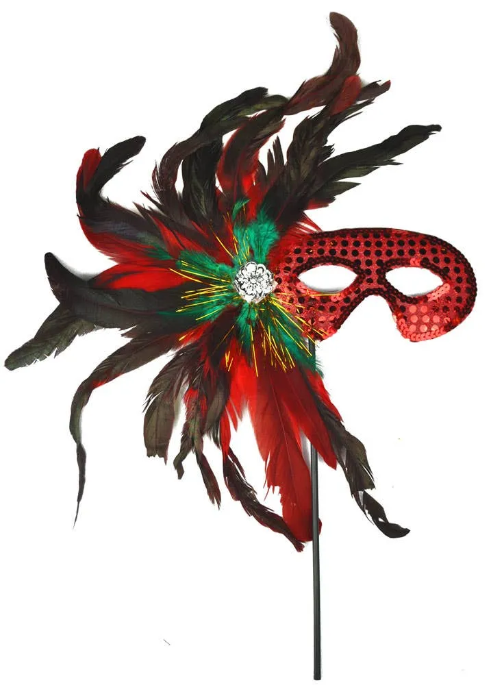 Carnival Flat Feather Red Stick Masquerade Mask