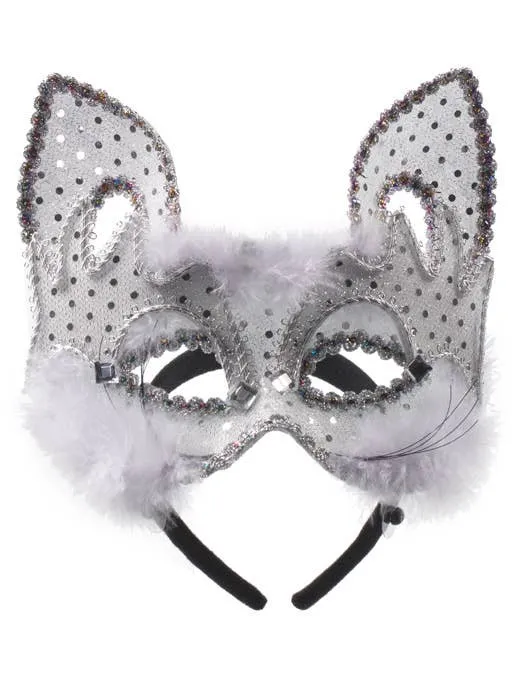 Carnival White Cat Face Masquerade Mask on Headband