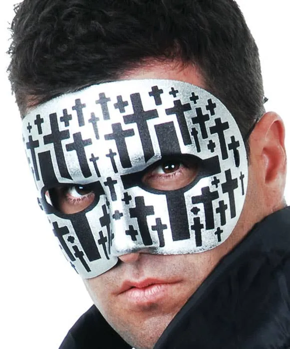 Carnivale Mens Silver and Black Crosses Masquerade Mask