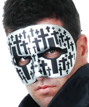 Carnivale Mens Silver and Black Crosses Masquerade Mask