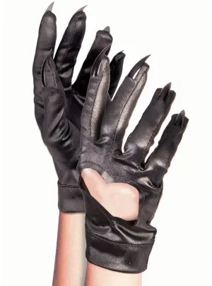 Cat Claw Black Wet Look Womens Costume Gloves