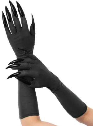 Cat Claw Womens Long Black Gloves with Nails
