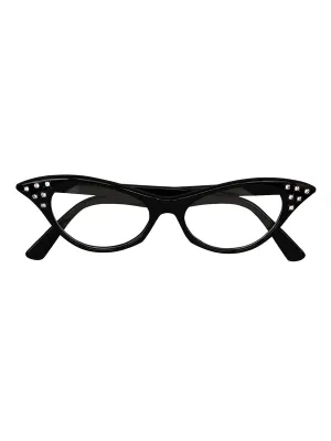 Cat-Eye 1950s Black Rhinestone Costume Glasses