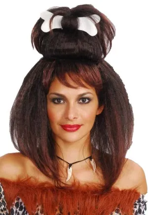 Cavewoman Brown Costume Wig with Felt Bone