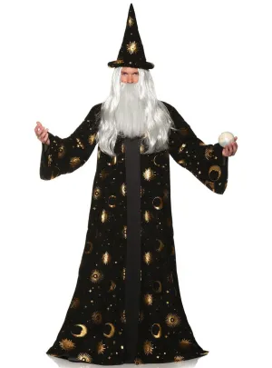 Celestial Black and Gold Mens Wizard Robe Costume