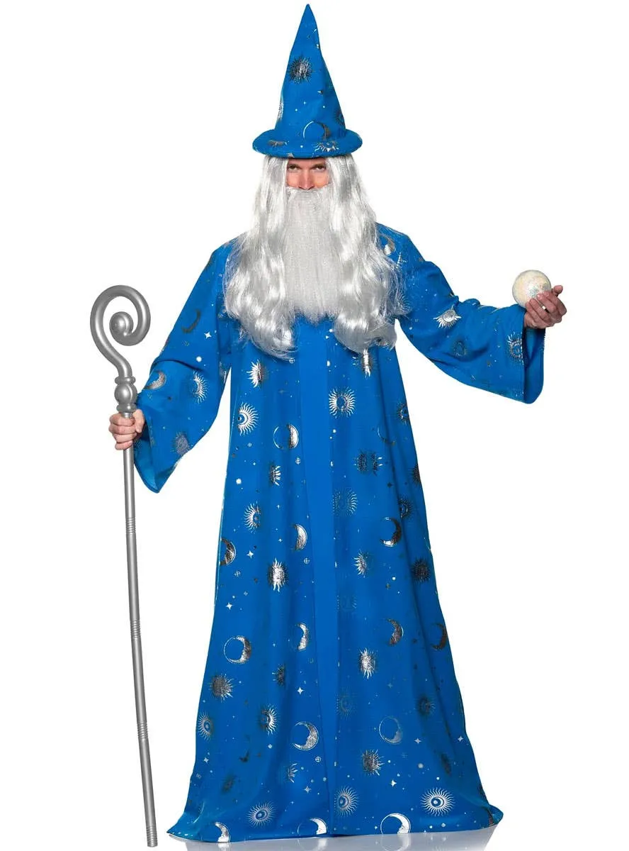 Celestial Blue and Silver Mens Wizard Robe Costume