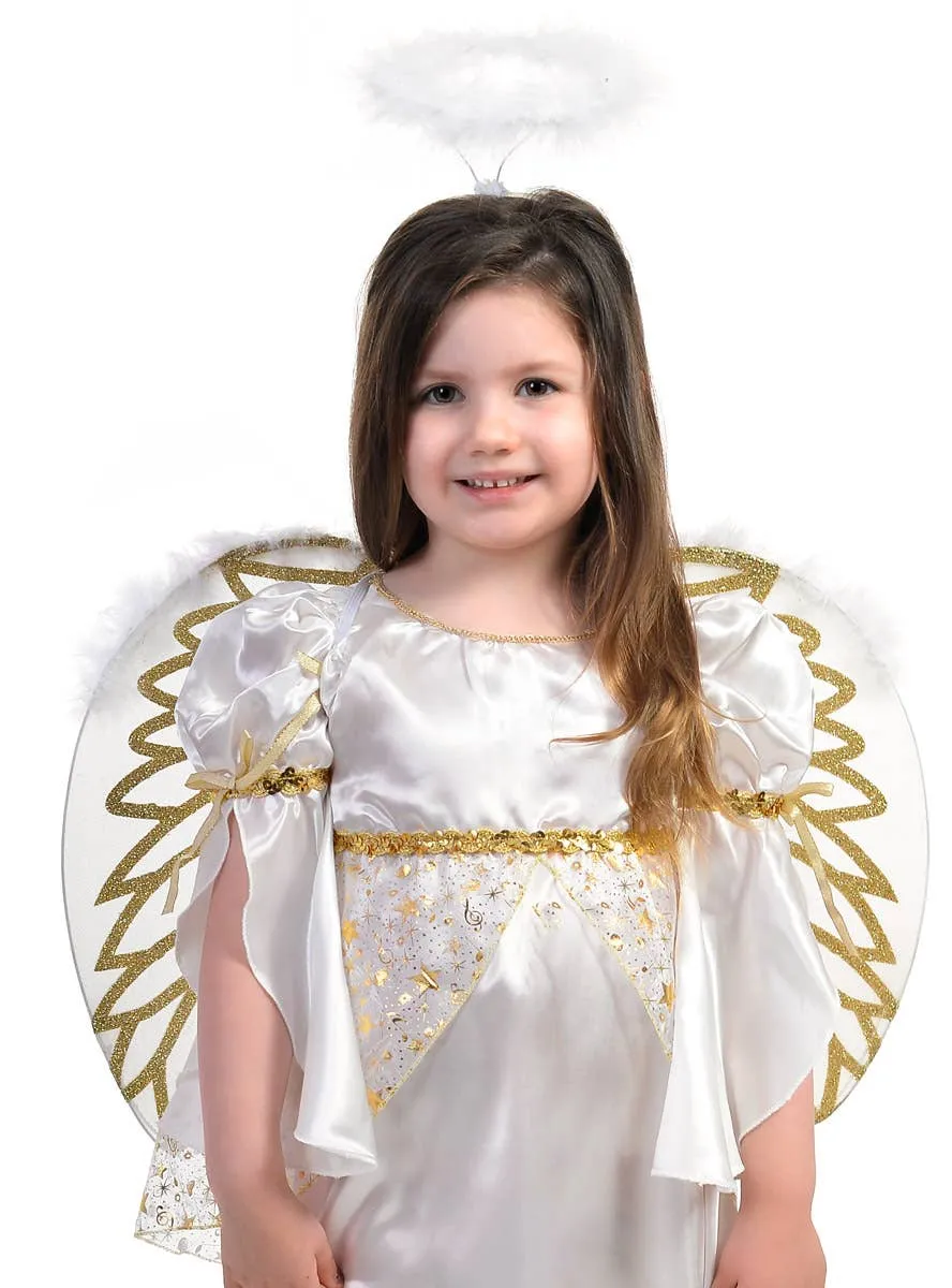 Celestial White and Gold Girls Christmas Angel Costume