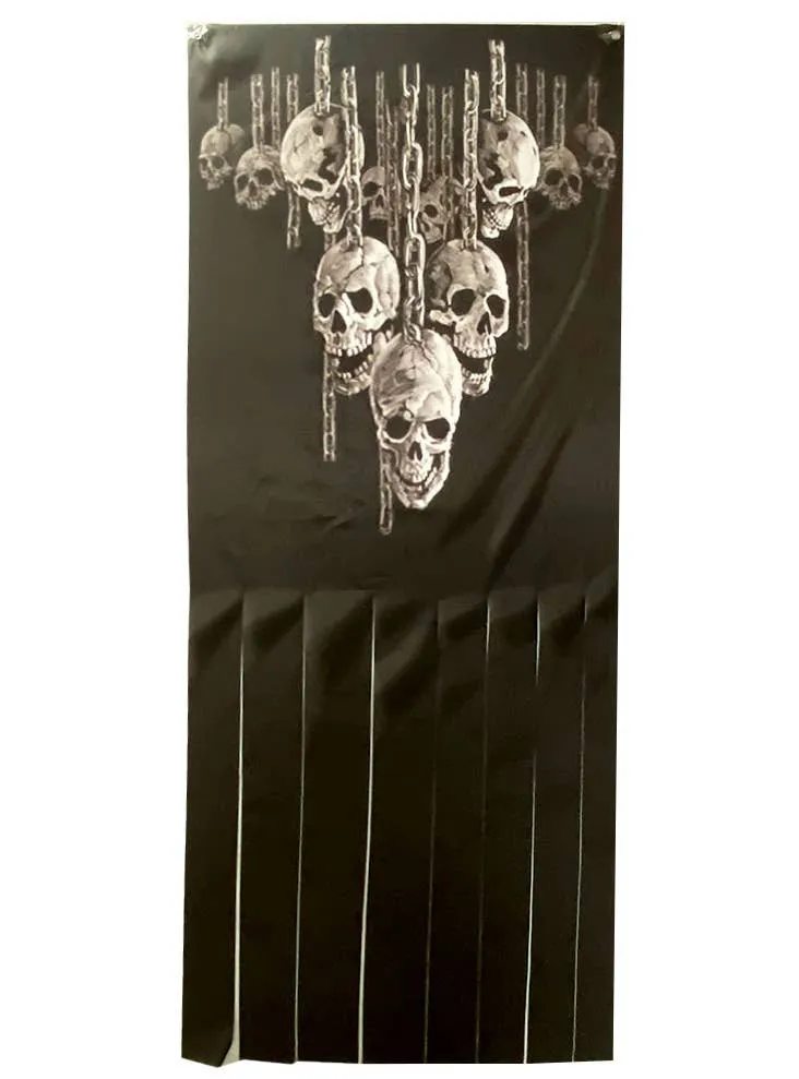 Chained Skull Print Doorway Curtain Halloween Decoration
