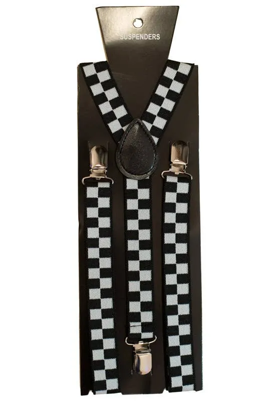 Checkered Black and White Clown Suspenders