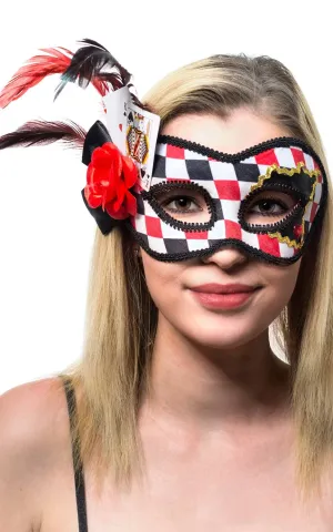 Checkered Playing Cards Masquerade Mask on Glasses Arms