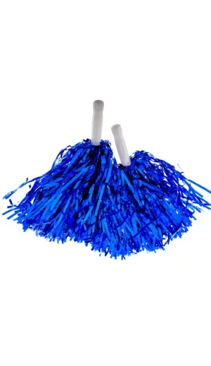 Cheerleader Metallic Blue Textured Pom Poms Costume Accessory