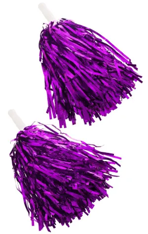 Cheerleader Metallic Purple Textured Pom Poms Costume Accessory
