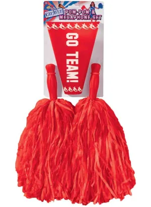 Cheerleader Red Pom Pom and Megaphone Set