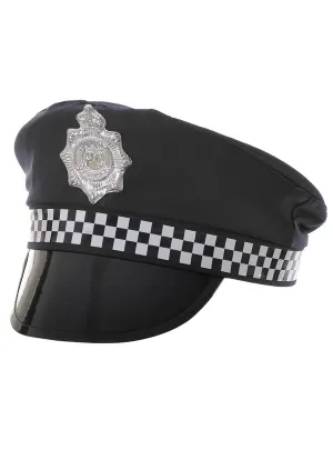 Chequered Black Police Officer Costume Hat for Adults