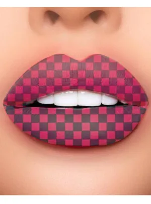 Chequered Red and Black Temporary Lip Tattoo Costume Makeup