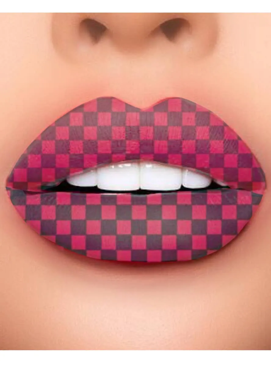 Chequered Red and Black Temporary Lip Tattoo Costume Makeup
