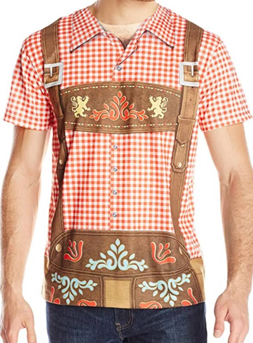 Chequered Red and White Oktoberfest Mens Costume Shirt
