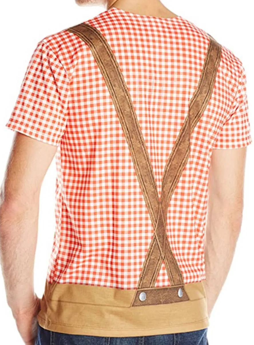 Chequered Red and White Oktoberfest Mens Costume Shirt