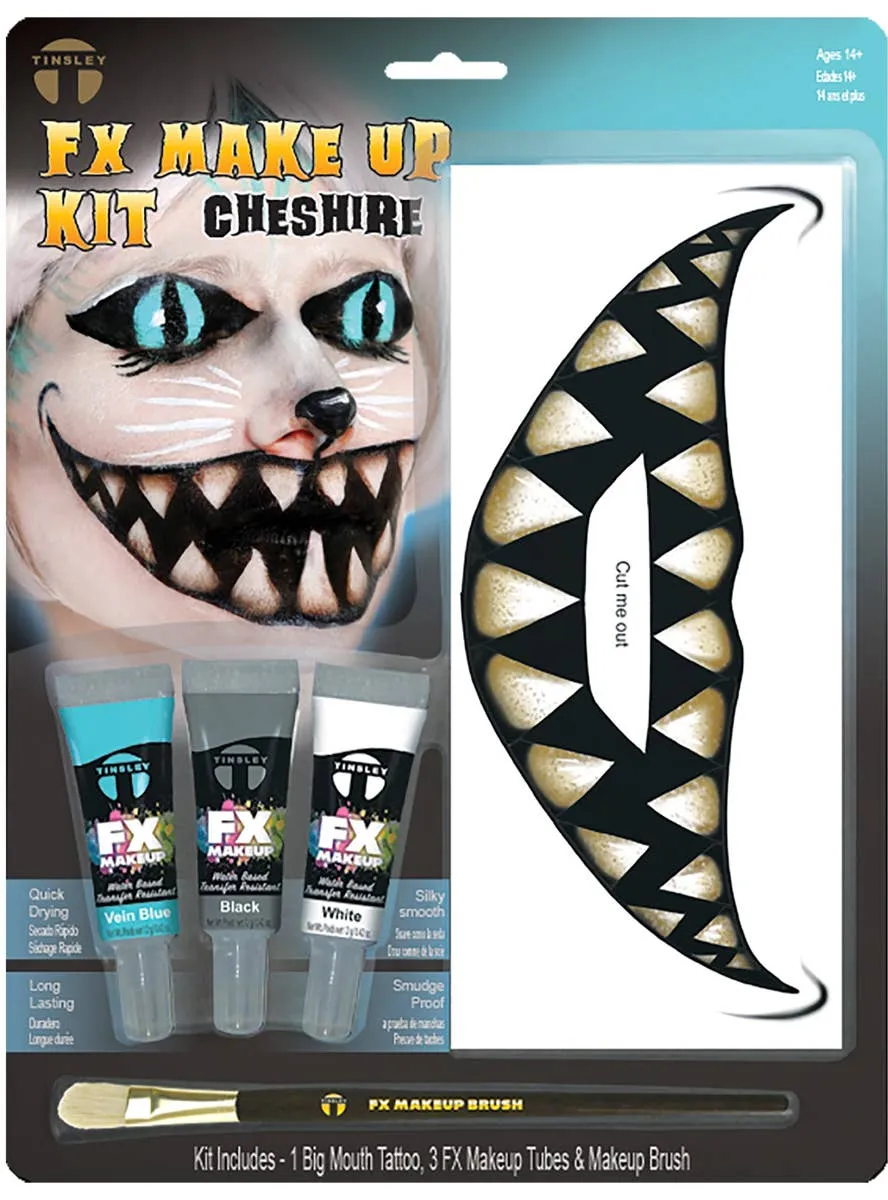 Cheshire Cat Big Mouth Tattoo, Brush and Face Paint Set