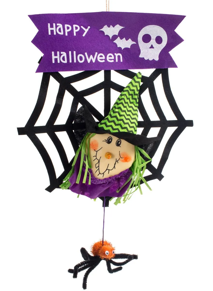 Child Friendly Happy Halloween Sign with Purple Witch