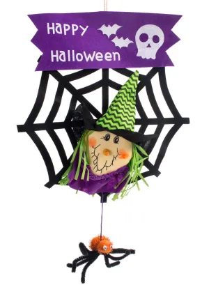 Child Friendly Happy Halloween Sign with Purple Witch