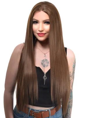 Chocolate Brown Extra Long Straight Lace Front Fashion Wig