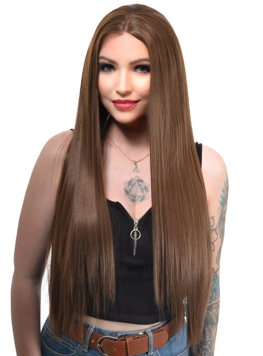 Chocolate Brown Extra Long Straight Lace Front Fashion Wig
