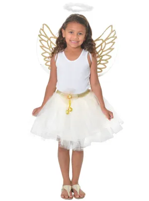 Christmas Angel Girls Cream and Gold Costume Dress Up Set