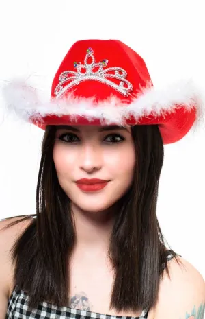 Christmas Cowboy Red Hat with Light Up Tiara