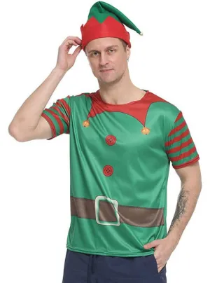 Christmas Elf Print Mens Costume Shirt